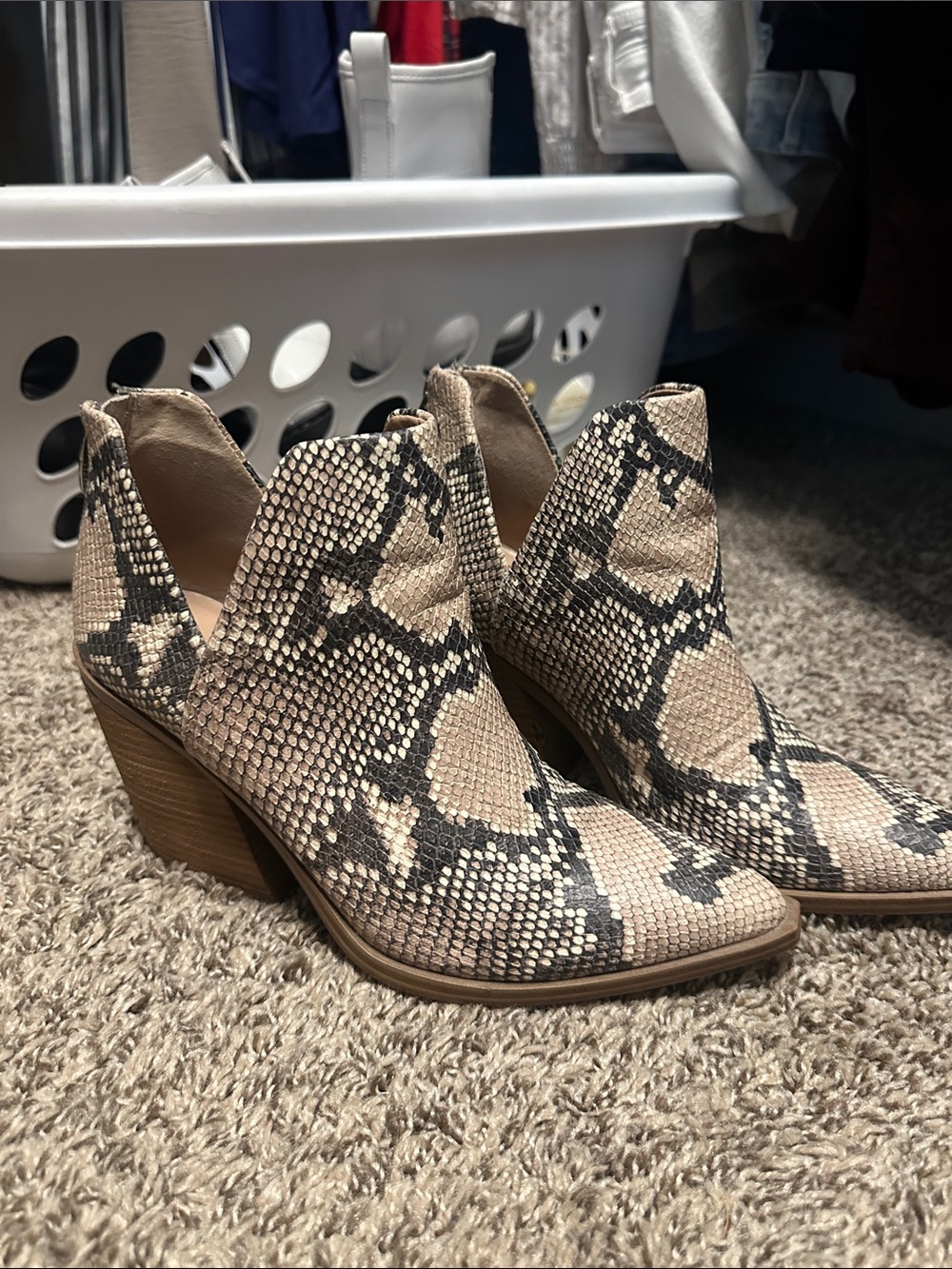 Steve Madden Beige and Black Snake-Print Cutout Ankle Boots